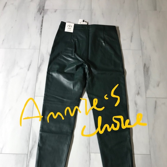 ZARA Women's Faux Leather Skinny Leggings(Dark Green, US M, L, XL/EUR M, L, XL) - Picture 11 of 11
